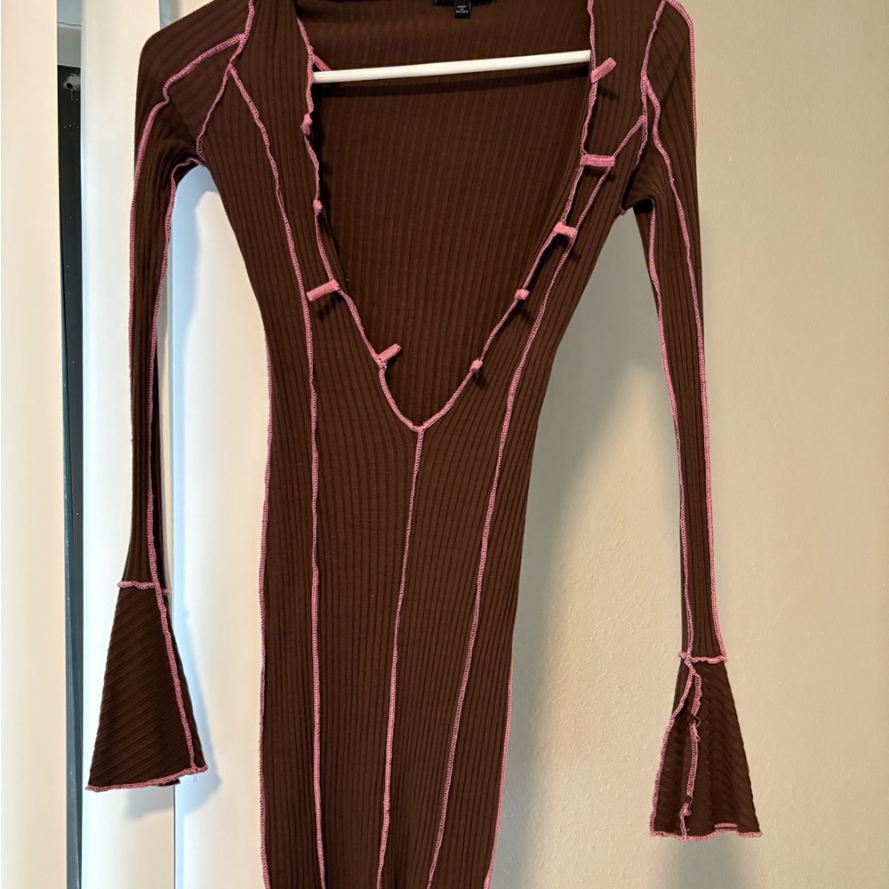 Fashion Nova Red Bodycon Long Sleeve Dress